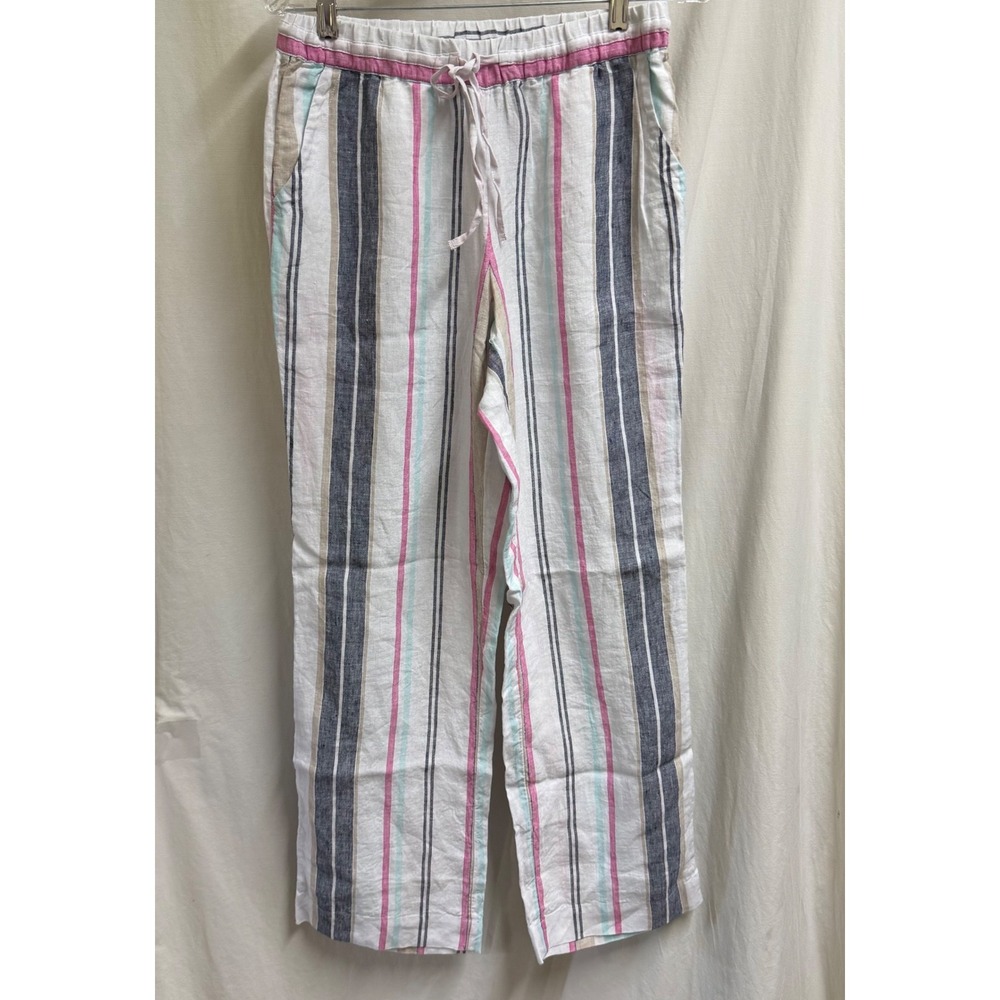 Charter Club Luxury 100% Linen Striped Drawstring Pants Petite Small PS Multi